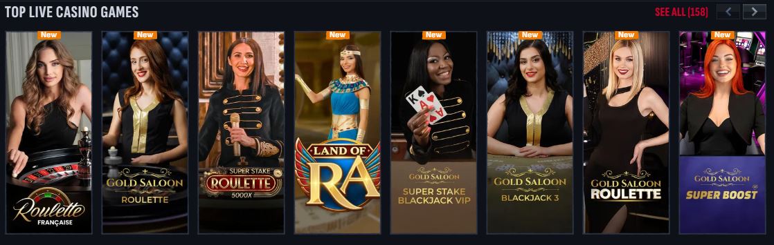 Play 158 top live casino games including roulette and blackjack with real dealers